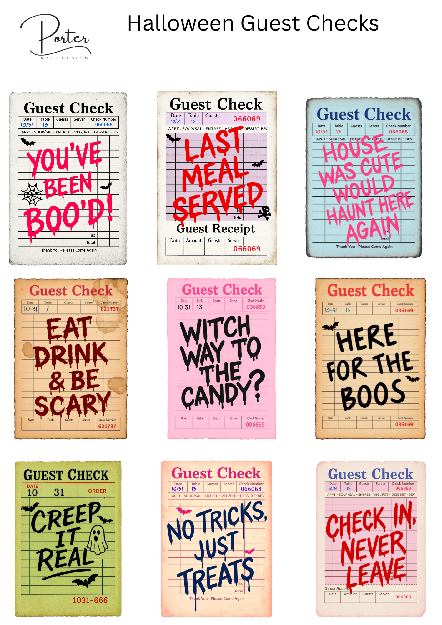 *PRINTABLE* Halloween Guest Checks Sticker
