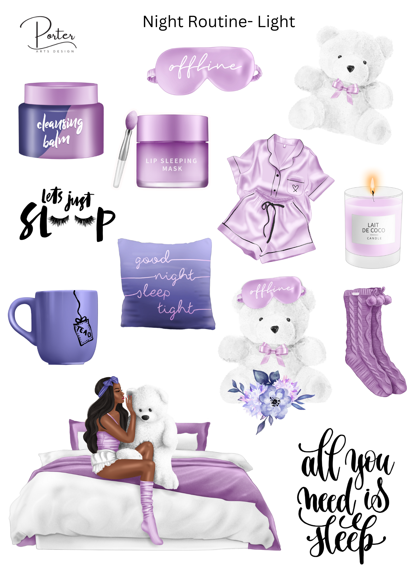 *PRINTABLE* Night Routine Stickers- Two Skin Tones