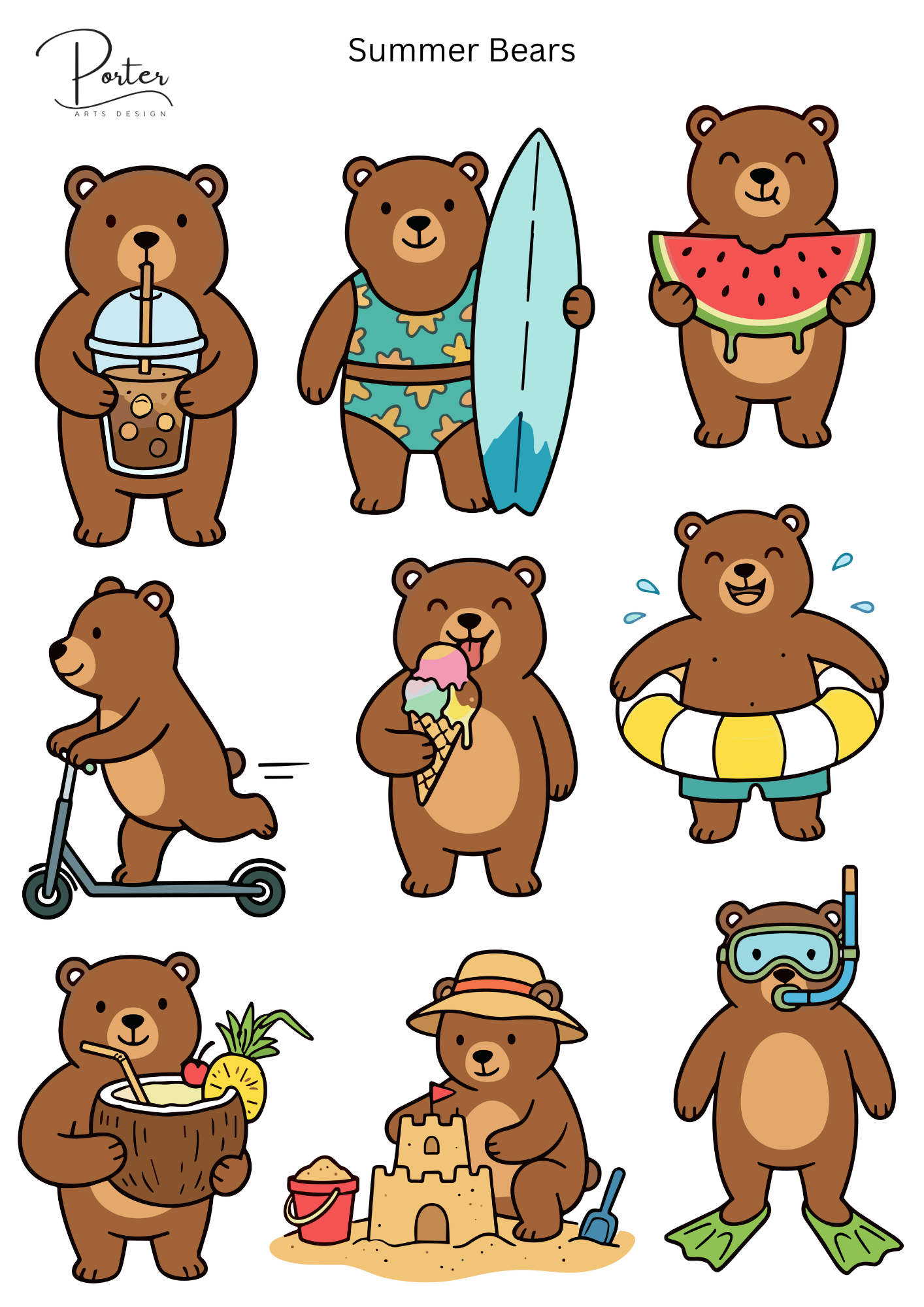 *PRINTABLE* Summer Bears Sticker