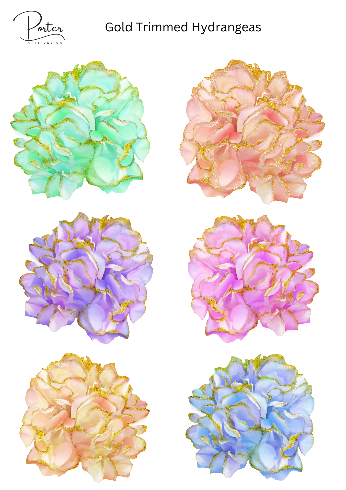 *TANGIBLE* Gold Trimmed Hydrangeas Sticker
