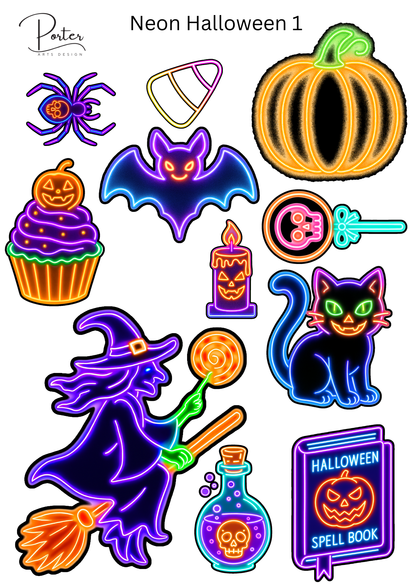 *PRINTABLE* Neon Halloween Sticker Bundle- set of 2