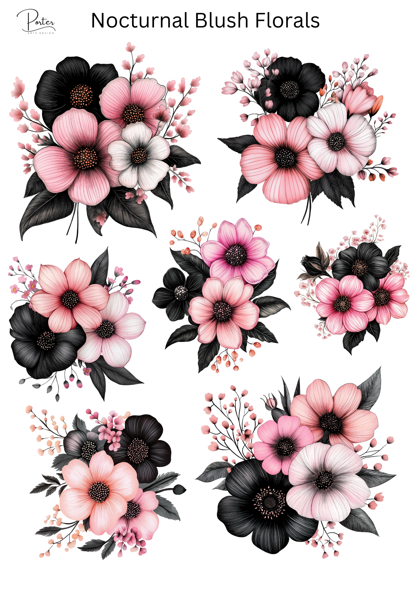*PRINTABLE* Nocturnal Blush Florals Sticker